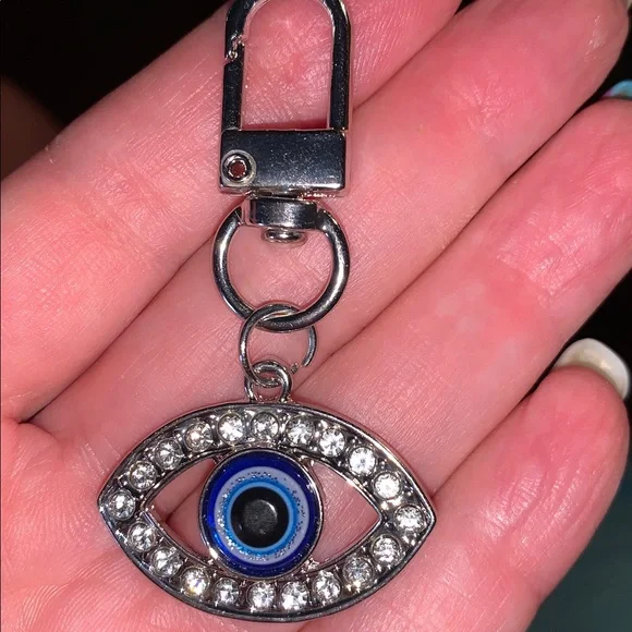 Silver Evil Eye bag/purse charm with Crystals - Picture 1 of 6